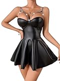 ORANDESIGNE Robe Sexy Grande Taille Femme Robe Simili Cuir Dos Nu Mini Robes Bodycon Moulante Clubwear D Noir L