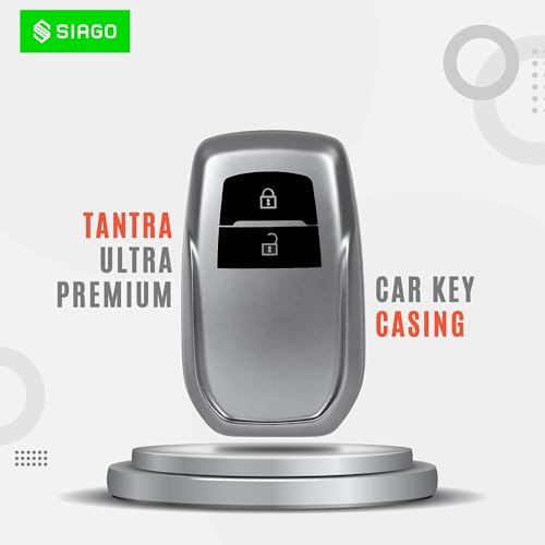 Image of SIAGO TPU Leather Car Key Cover Compatible with Toyota Fortuner, Innova Crysta Smart Key (Grey Pack of 2)