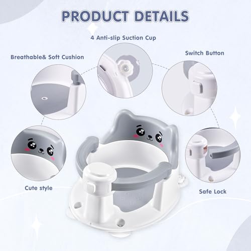 Miniatura 5 de Asiento De Baño Para Bebé 6-24 Meses, Asiento Ducha Bebe, Silla Baño Bebe Con 4 Fuertes Ventosas, Diseño Ergonómico Para Un Baño Cómodo