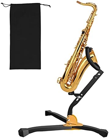 MoKo Saxophone Stand, Foldable Adjustable Saxophone Alto & Tenor Stand 丨Suitable Triangle Base Design for Strong Stability 丨Saxophone Holder Rack with A Portable Non-Woven Cloth Bag, Black