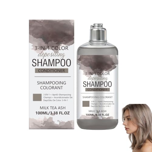 Image of Milk Tea Ash Grey Hair Dye Shampoo for Coloured Hair, 3-in-1 Hair Colour Shampoo with Wash In Wash Out Formula, Hair Care Shampoo Hair Dye for Women & Men
