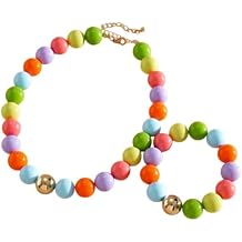 XAM Chunky Colorful Acrylic Round Beaded Choker Necklace, Minimalist Golden Ball Strand Necklace, Casual Summer Vacation Jewelry For Women