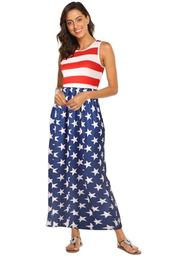 Image of Hount Women's Summer Sleeveless Striped Flowy Casual Long Maxi Dress with Pockets