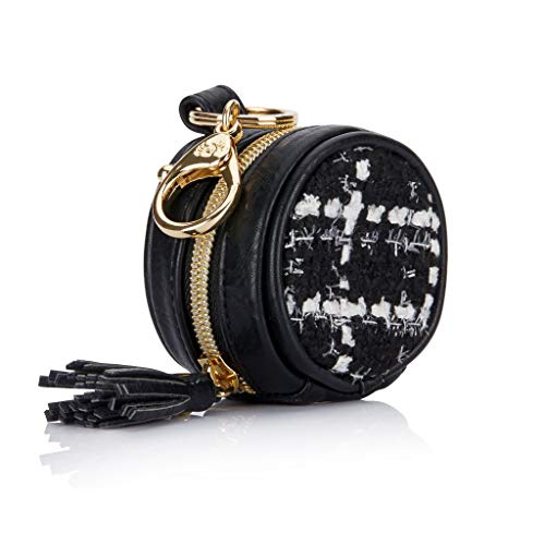 Itzy Ritzy Pacifier Case with Clip – ‘The Kelly’ Pacifier Charm Pod Includes Clasp to Easily Attach to a Diaper Bag or Purse; Measures 2.5” in Diameter and Holds 2 Pacifiers, Black & White Tweed