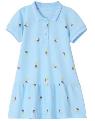 FreeLu Toddler Girl Clothes Cartoon Dress Casual Short Sleeves Dresses Cotton T-Shirt(7T,Blue Ice Cream)