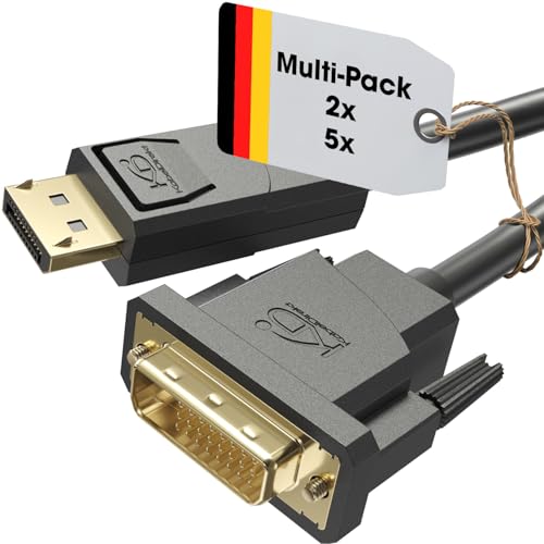 KabelDirekt &ndash; DisplayPort auf DVI Adapter Kabel &ndash; 2x 2m &ndash; in Deutschland entwickelt (Kabel f&uuml;r Grafikkarten mit DP-Ausgang & Monitore mit DVI-Eingang, unterst&uuml;tzt 1920&times;1200 bei 60Hz &ndash; unidirektional)