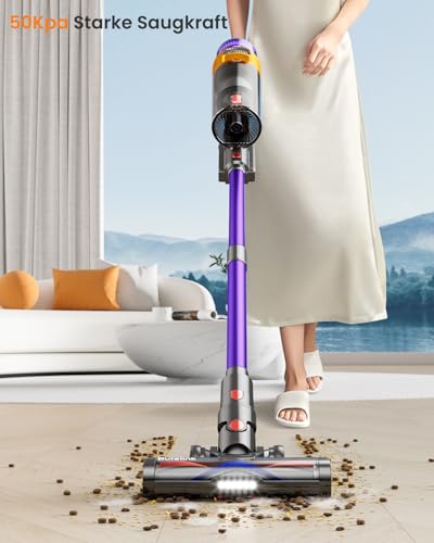 Akku Staubsauger 50000Pa/600W/65Mins 1,8L Staubsauger Kabellos mit OLED-Display. Verwicklungsfrei Staubsauger,8-lagige Filterung,geeignet für Hartböden, Teppiche und Tierhaare – Bild 3