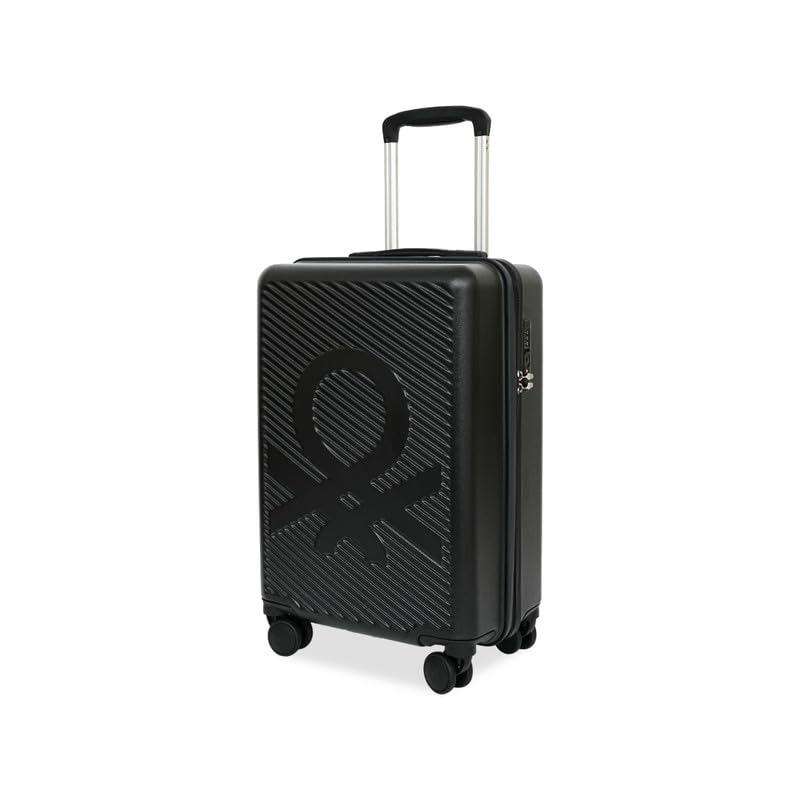 Image of United Colors of Benetton Cabin Hard Luggage Glide - Black | PC Carry-On Trolley Bag | TSA Lock & 360 Spinner Wheels Suitcase | Telescopic Handle | Water Resistance | 55cm | 46L Capacity