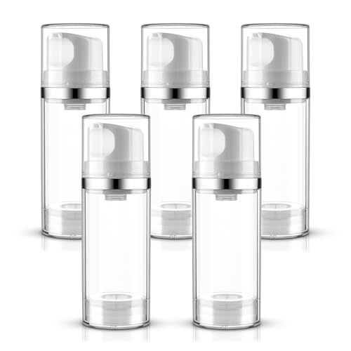 Cosywell Airless Pump Dispenser Bottles 5 Pack 3.4oz/100ml Empty Moisturizer Pump Dispenser Airless Cosmetic Pump Container Travel Pump Bottles for Toiletries Shampoo Lotion