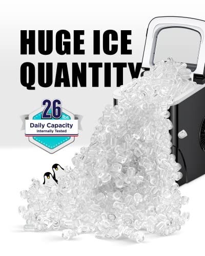 Ice Maker Machine For Countertop, 9 Bullet Ice Cubes Ready In 6 Minutes, 26Lbs In 24Hrs Portable Ice Maker Machine Self-Cleaning, 2 Sizes Of Bullet-Shaped Ice For Home Kitchen Office Bar Party #TOP1