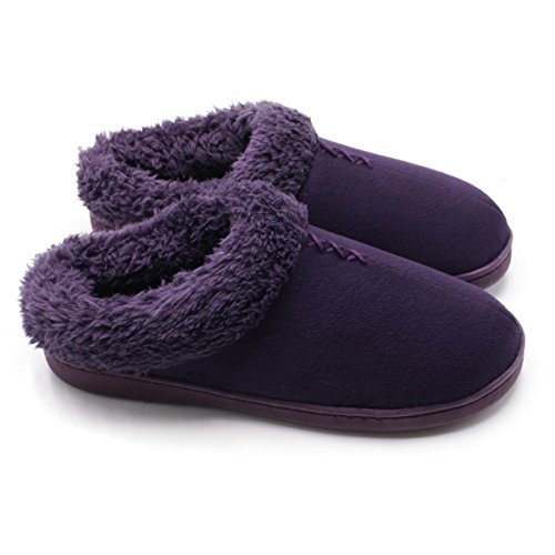 ofoot Women's Winter Warm Faux Suede Fuzzy Clog Slippers | Memory Foam, Non-Slip Rubber Soles(Purple,US 10.5-11)