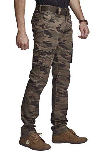 Image of Krystle Mens Relaxed-Fit Cargo Pants Multi Pocket Military Camo Combat Work Pants-Light Brown