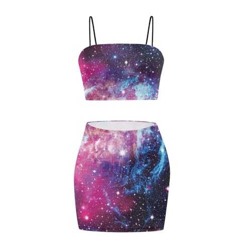 Image of Biyejit Women's 2 Piece Summer Outfits Spaghetti Strap Crop Tops and Bodycon Mini Skirt Dress Set Plus Size S-4XL