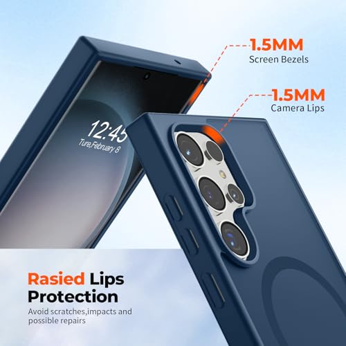 Image of SUPFINE Magnetic for Samsung Galaxy S23 Ultra Case, (Built-in Magnets) (Military Grade Drop Protection) Slim Translucent Shockproof Phone Case,Sapphire Blue