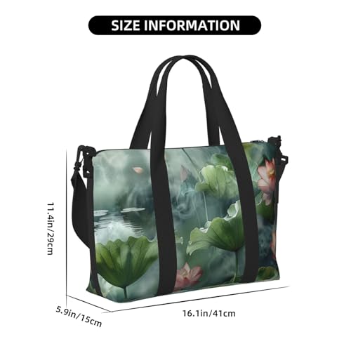pink lotus flowers print Travel Duffel Bag, Sports Tote Gym Bag, Swim Pool Bag Large Shoulder Tote Bag for Beach Weekender4