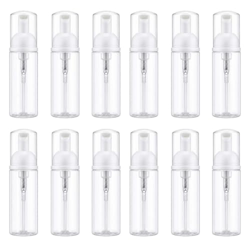 12 Pcs Empty Bottle Travel Soap Bottle | Plastic Foam Dispenser Bottle | Mini Foaming Soap Pump Dispenser for Cleaning Travel Cosmetics Packaging (2 oz)