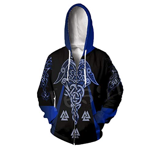 Sweat à fermeture éclair symbole viking sweat à capuche décontracté imprimé 3D style urbain
