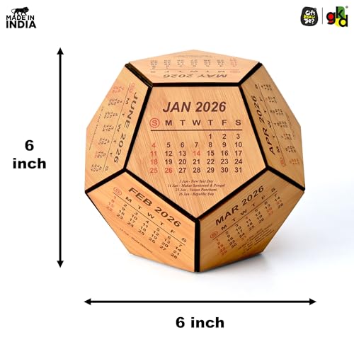 Image of GKD Wooden Pentagon Perpetual Calendar 2026 for Office Desk | 6 Inch Wooden Desk Calendar | Office Table Decor, Executive Desk Accessory, Corporate Gift