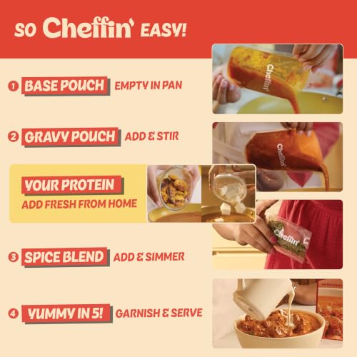 Image of Cheffin' Butter Chicken Masala, 285g | Chef Curated Gourmet Cooking Kit | Cooks 150-200g Chicken | Ready in 10 Min | 100% Natural, No Preservatives | Just Add Fresh Chicken |Serves 2-3