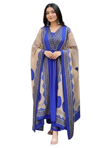 Image of ANNI Designer Women's Rayon Viscose Straight Printed Kurta with Pant & Dupatta Set | Ethnic 3-Piece Readymade Suit for Women | Elegant Festive & Office Wear Traditional Outfit