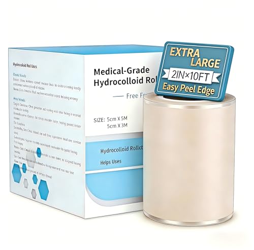 Medical Grade Hydrocolloid Roll for Wound Care with Edges,Hydrocolloid Tape Waterproof Pimple Patches Tape Absorbent Large Hydrocolloid Patch for Acne Patches,Blisters,Burns,Bed Sore and Minor Cuts