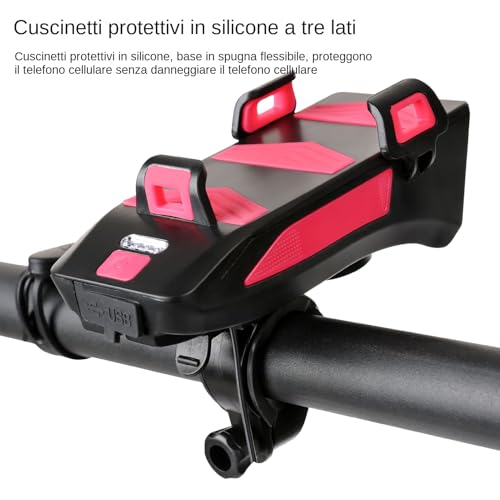 Bicicleta LED recargable USB con soporte para smartphone y timbre impermeable 5