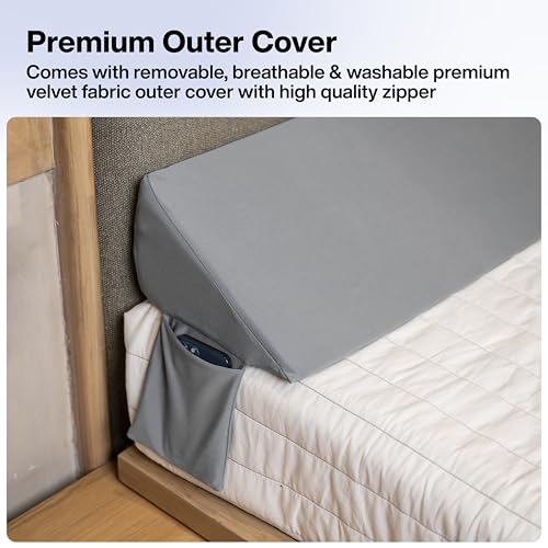 Image of FOVERA Bed Wedge Pillow for Headboard Gap, Premium Supersoft Foam for Filling Gap Between Headboard & Mattress with Side Pockets (Queen - 60 x 10 x 6 Inch)