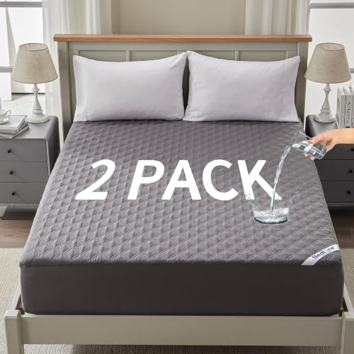 2 Pack Waterproof Mattress Protector Queen Size Mattress Pad Noiseless with Deep Pocket Fitted for 6-18 Soft Breathable Dirt-Proof Bed Mattress Cover Washable for Home Bedroom Hotel (Gray)