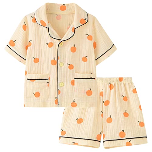 Image of BINIDUCKLING Toddler Pajama Set Short Sleeve Sleepwear Boy Girl Button Down Pjs Cotton Loungewear Nightclothes