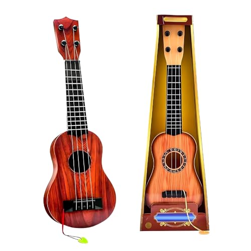 Image of K D Toy Guitar for Kids, 22 Inch Ukulele Style Acoustic Musical Instrument with 4 Nylon Strings & Pick, Educational & Safe Plastic Guitar Toy for Children Age 6+ (Wooden Texture Design)