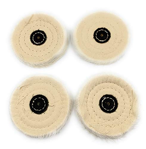 Image of Aone Polishing White Muslin Cloth Buff 4 inchx50 Folds 4pcs Stitched Buffing Wheel with Leather Hub to Polish & Buff Gold, Silver & Other Metals for Jewellery, Watchmaking, Hobby Craft for Bench Grinder