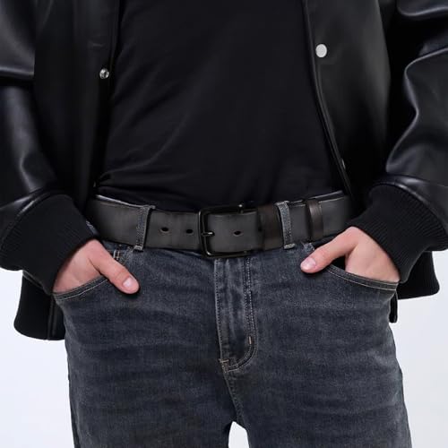 Image of Men's Leather Belt Full Grain Leather Belts for Men Handmade Real Solid Top-Grain Leather Heavy-Duty Work Belt Gifts