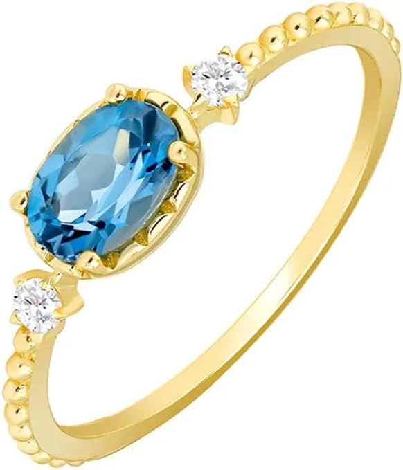 Pierced Owl Gold Plated 925 Sterling Silver Blue Zircon Gem Ring