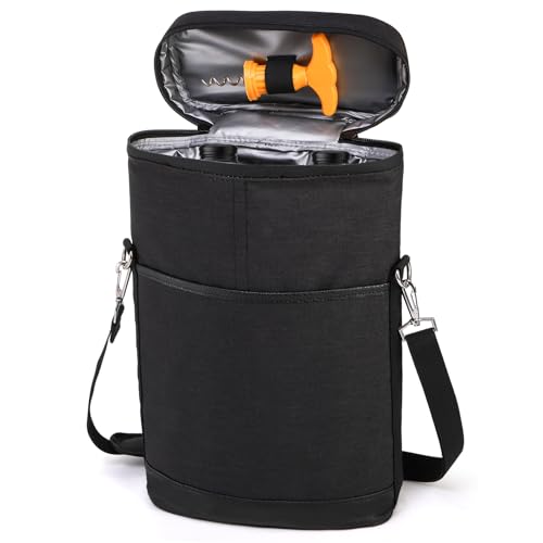 ZEAYEA 2 Bottle Wine Tote Carrier Insulated Padded Wine Cooler Bag with Shoulder Strap Portable Wine Tote Bag for Travel Party Christmas Wine Tasting Great Gift for Wine Lover