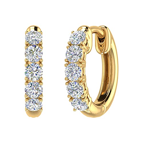 1/2 Carat Prong Set Round Diamond Hoop Earrings In 10K Yellow Gold #TOP21