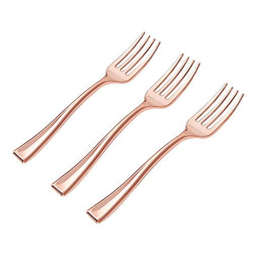 WDF Premium Disposable Plastic Mini Forks 300 Pieces 4 Inches | Rose Gold Plastic Forks Perfect for Small Appetizers and Desserts