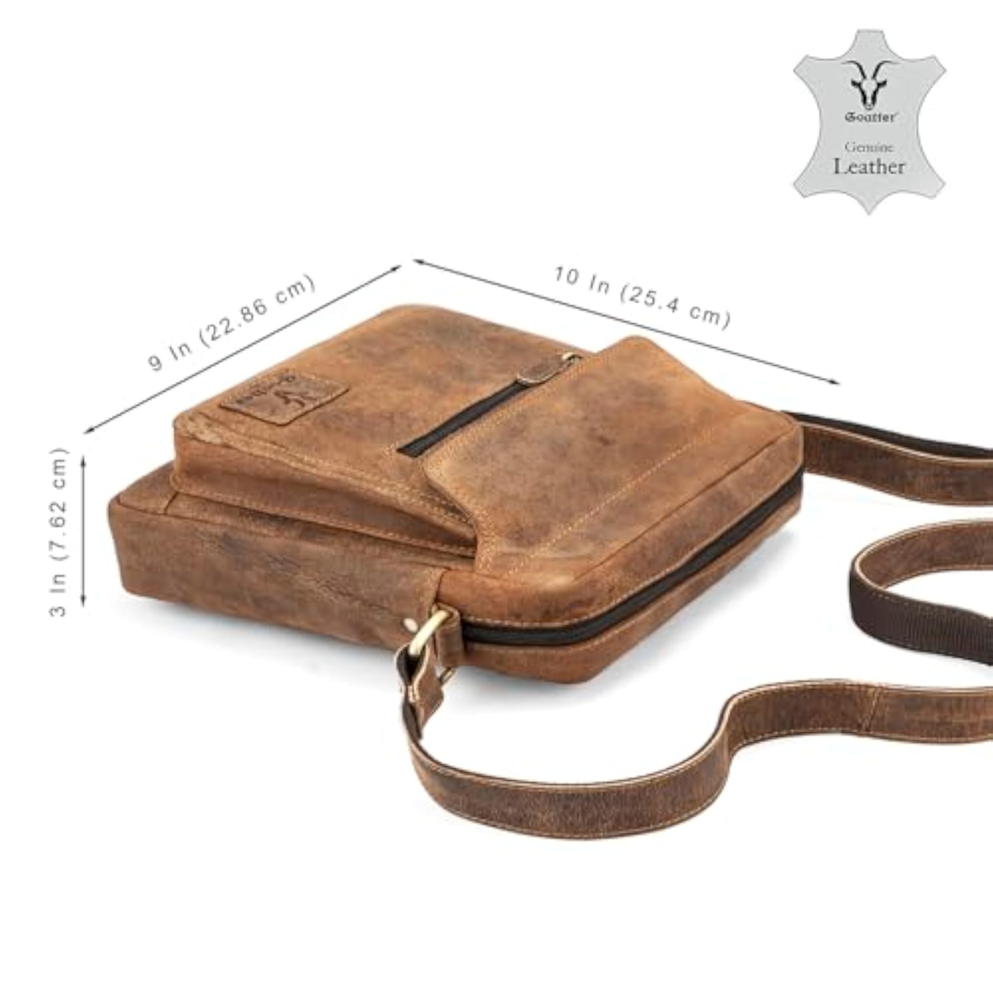 Hunter Leather Multi Pocket 10 Inch Messenger Sling Bag