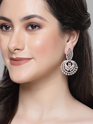 Image of Karatcart Women Silver Plated Blue American Diamond Studded Jhumki Earrings
