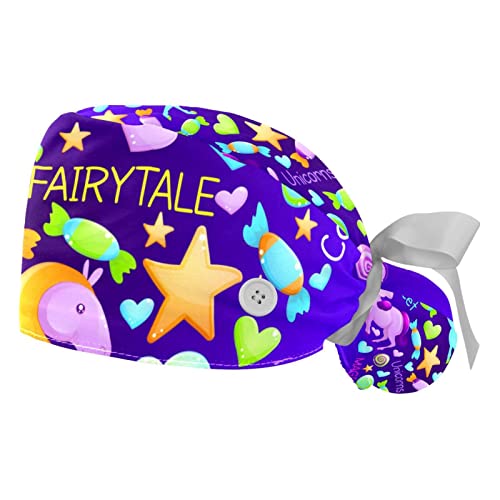Chapeaux de travail licorne mignons JDEZ lot de 2 casquettes bouffantes respirantes