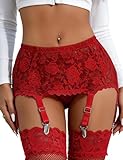 ohyeahlady Grande Taille Dentelle 6 Sangle Guepiere Porte Jartelle Ensemble à Pince Tenue Hot Chic Lingerie (3XL 4XL, Rouge)