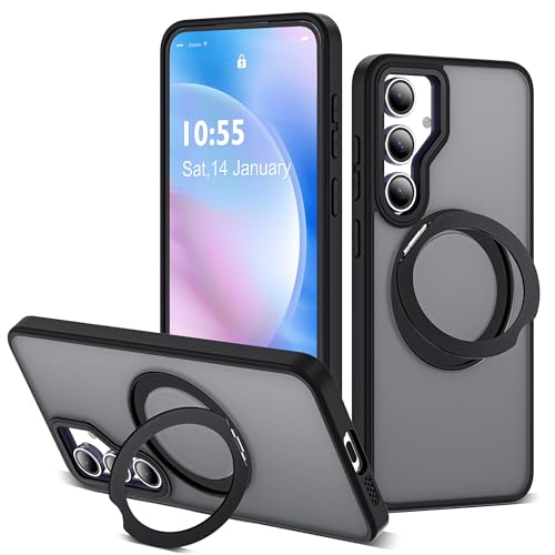 Image of for Samsung Galaxy S23 FE Case with 360 Rotatable Magnetic Ring Stand Compatible with Mag-Safe Military Protection Shockproof Matte Translucent Phone Cases for S23 FE,Black