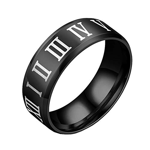Image of PAURO Roman Numerals Wedding Band | Unisex Stainless Steel Jewelry, 8MM Classic Roman Numerals Couple Ring
