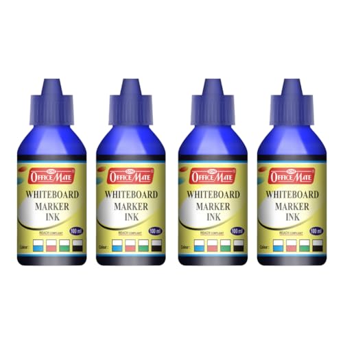 Image of Soni Officemate Whiteboard Marker Ink - 100ml | Pack of 4 (Blue) | Bright, Smooth & Long-Lasting Ink | Easy Wipe, Eco-Friendly