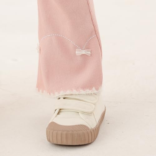 Bafeicao Girls Flare Leggings Kids Yoga Pants Girls Bell Bottoms Extra Wide Waistband Leggings with Bow Embroidery 3 Pack2