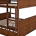 Full Over Full Bunk Bed with Twin Trundle, Convertible Solid Wood Bunk Bed Frame Full Over Full Size with Guardrails Ladder, Walnut