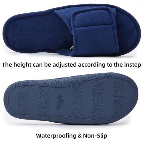 Image of Men's Open Toe Slippers, 60D Memory Foam Indoor Slip on All-Season Wear | Adjustable Strap, Luxurious Suede Upper, Machine Washable, Gift, Moisture-Wicking Coral Fleece Lining