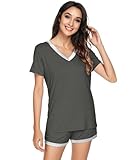 WiWi Bamboo Viscose Pajama Set for Women Soft Short Sleeve Summer Cooling 2 Piece Pjs Sleepwear Plus Size Loungewear Lounge, Iron Grey, 4X