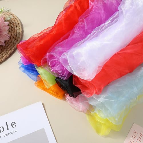12 Pcs 50s Retro Chiffon Sheer Square Neck Head Scarf for Women Lightweight 12 Colors Juggling Dance Scarf 23.6 Inches Solid Color Bandana Ribbon Scarves 1950's Plain Handkerchief for Women Girls3