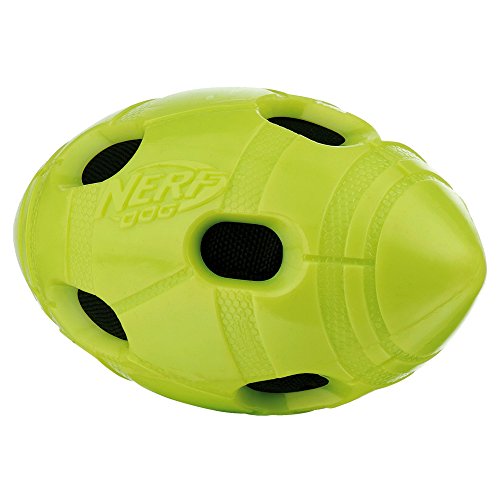 Nerf-Dog-Rubber-Football-Dog-Toy-with-Interactive-Squeaker-and-Crunch-Lightweight-Durable-and-Water-Resistant-6-Inches-for-MediumLarge-Breeds-Single-Unit-Green Nerf Dog Rubber Football Dog Toy with Interactive Squeaker and Crunch Lightweight Durable and Water Resistant 6 Inches for MediumLarge Breeds Single Unit Green