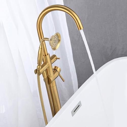 Robinet de douche de baignoire autoportant design or brossé pour bain îlot